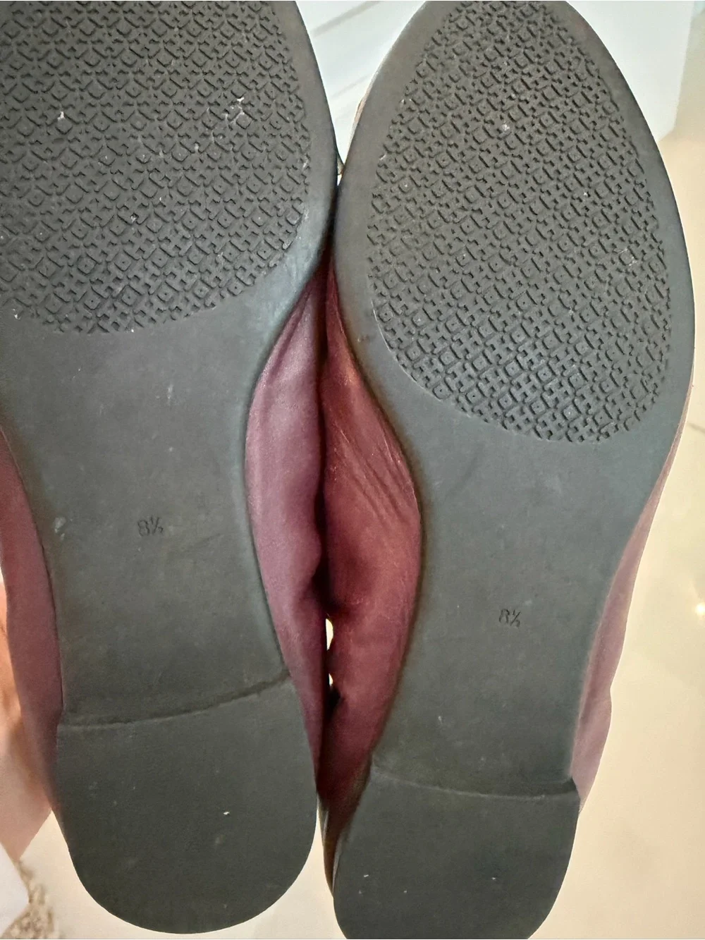 Tory Burch Burgundy Leather Flower Ballet Flats